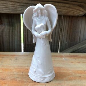 White Porcelain Angel Holding a Heart Remembrance Figurine